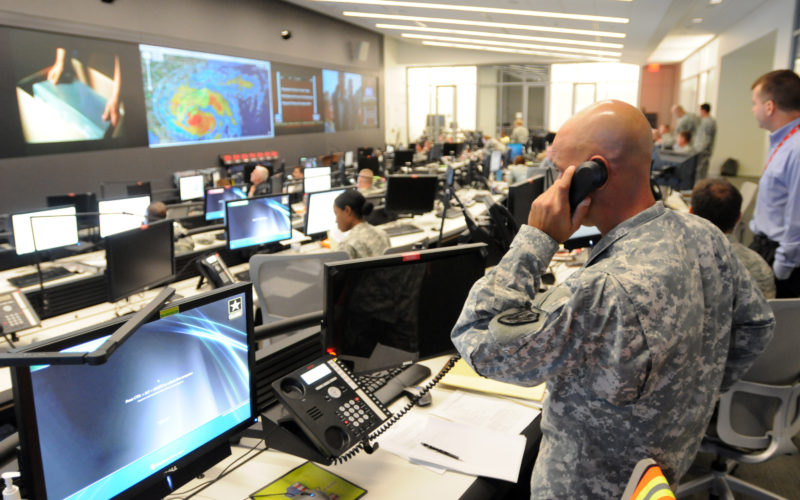 110826-A-DZ751-046
ARLINGTON, Va. (Aug. 26, 2011) The National Guard Command Center in Arlington, Va., monitors Hurricane Irene to support National Guard and civilian authorities. (U.S. Army photo by Staff Sgt. Jim Greenhill/Released)