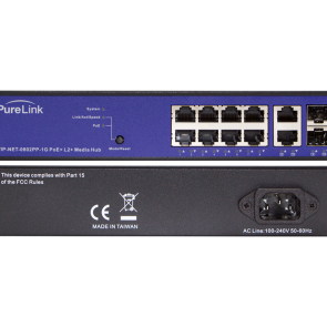 [Discontinued] 1G Media Hub – 8 Port 1000Base-T, 2 Port 1000Base-X SFP w/POE+, TAA-compliant