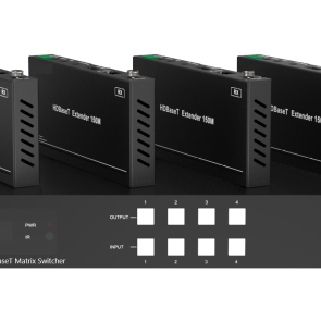 4x4 4K60 HDMI to HDBaseT/HDMI Matrix Switcher with Audio De-Embed and PoC